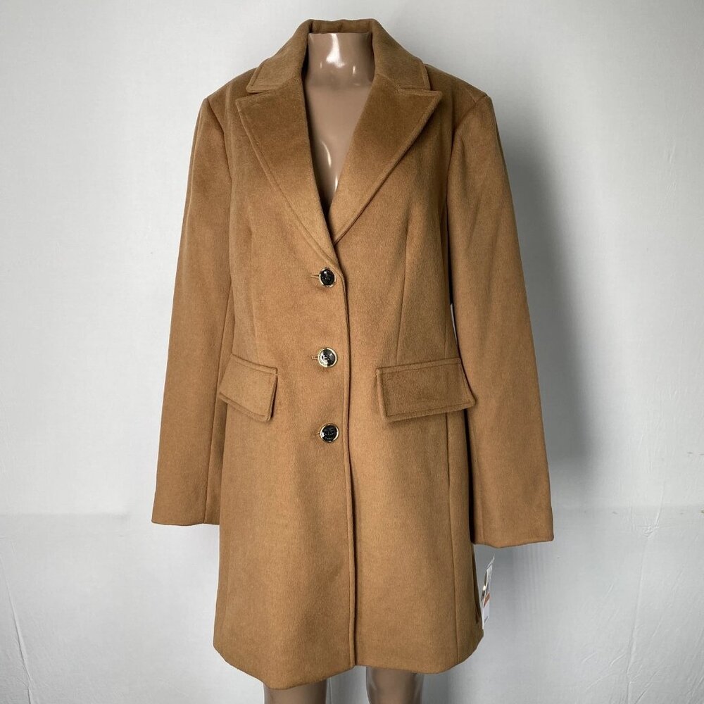 Michael Kors Women’s Single-Breasted Notch Lapel Coat – Dark Camel Brown – S